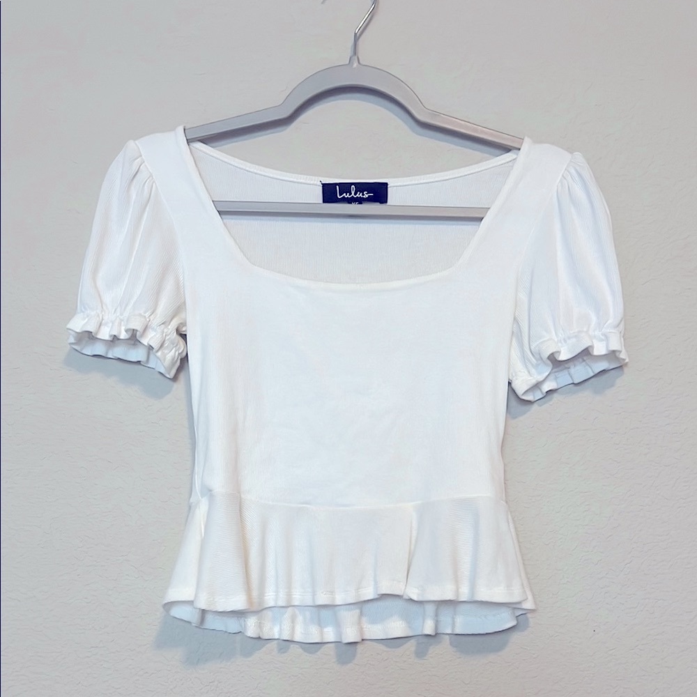 Lulu's White Puff Sleeve Peplum Top